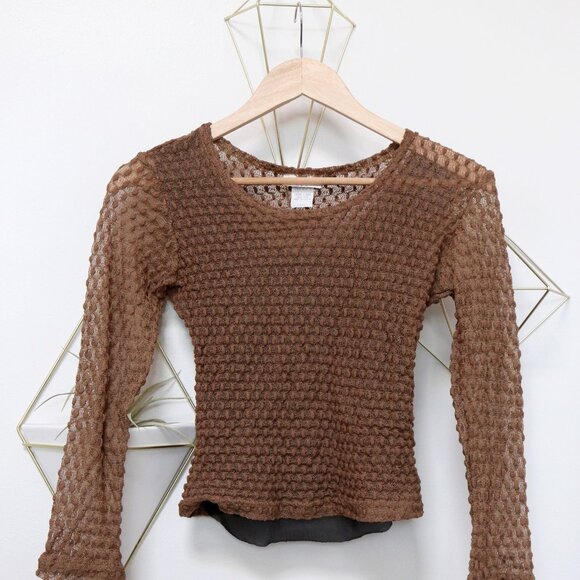 Vintage 90's Olive Green Lace Top, 3/4 Sleeve Thin Sweater, Sheer See Through - Picture 5 of 7